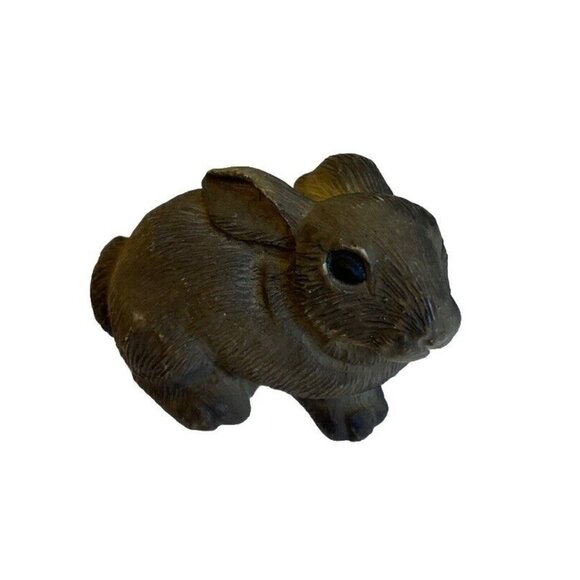 Vtg Chalkware Rabbit Bunny Easter Grey Brown Realistic Dollhouse Miniature - Picture 1 of 9